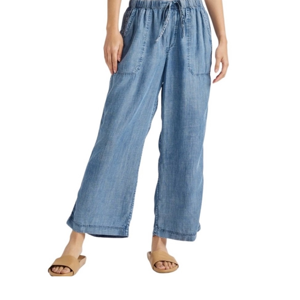 Splendid Angie Tie Waist Relaxed Wide Leg Lyocell Pants Chambray M